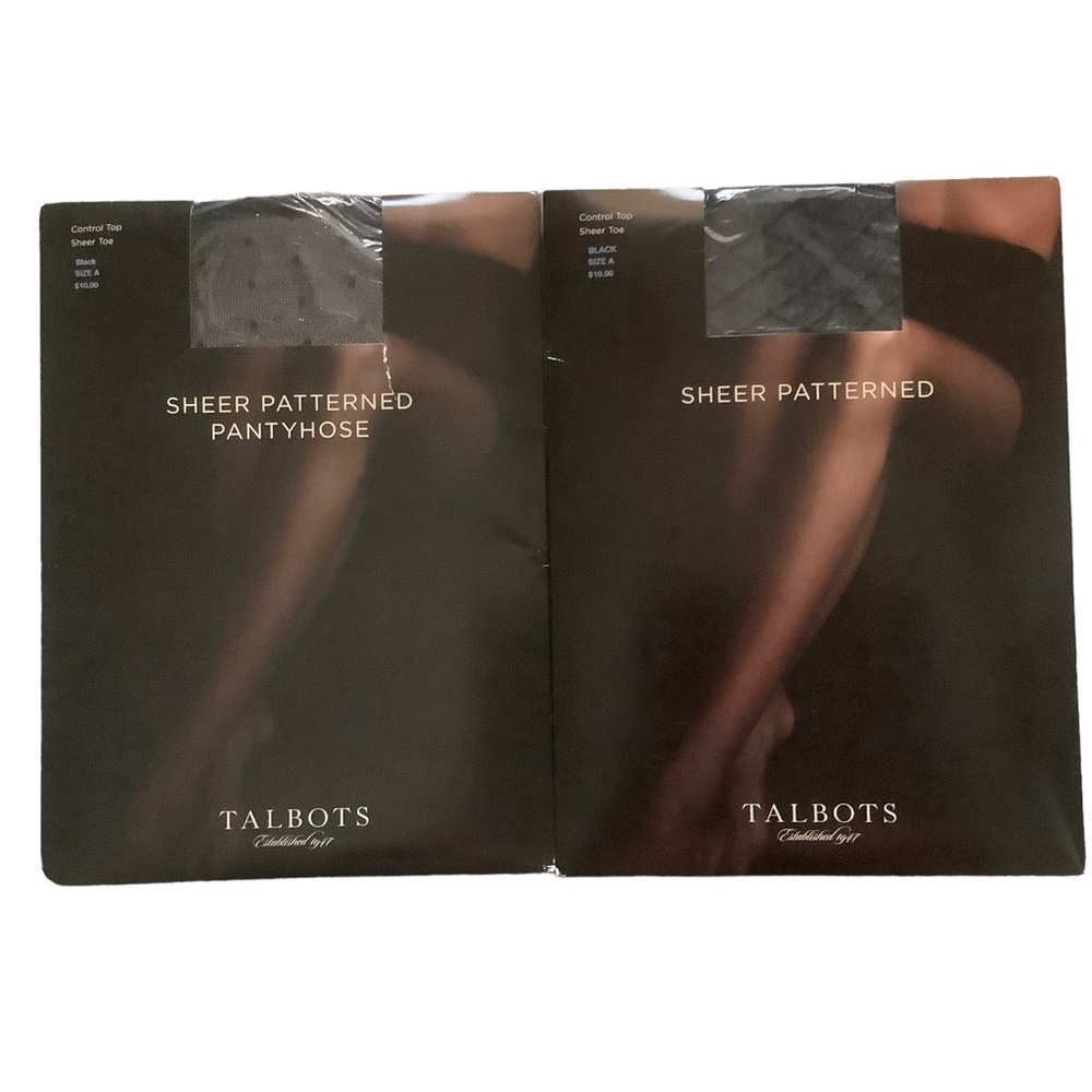 Talbots sheer patterned black pantyhose size A women’s hosiery sheer toe 2 count